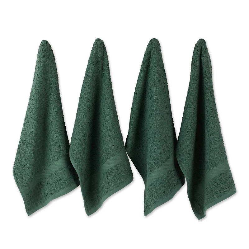 DII® Solid Dark Green Waffle Terry Dishtowel, 4ct.