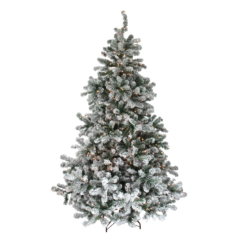 7.5ft. Pre-Lit Full Flocked Natural Emerald Artificial Christmas Tree, Clear Lights