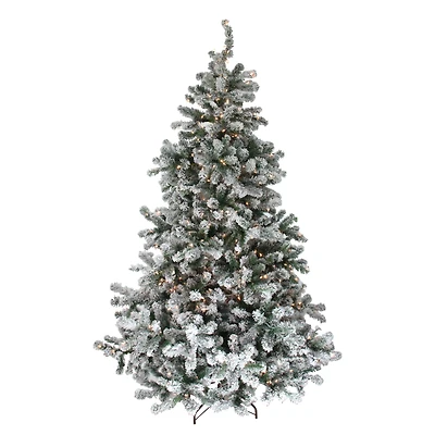 7.5ft. Pre-Lit Full Flocked Natural Emerald Artificial Christmas Tree, Clear Lights