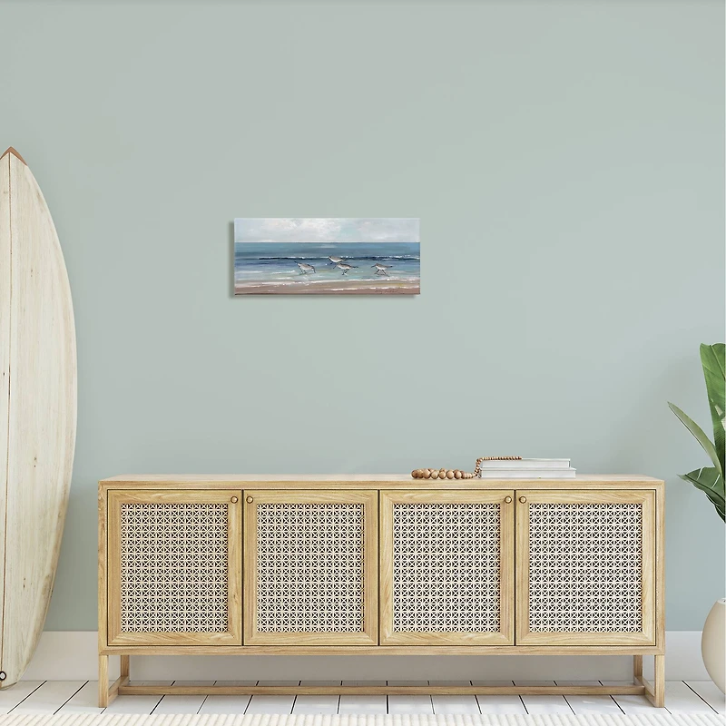 Stupell Industries Sandpipers Birds Cloudy Sky Beach Shore Painting Canvas Wall Art