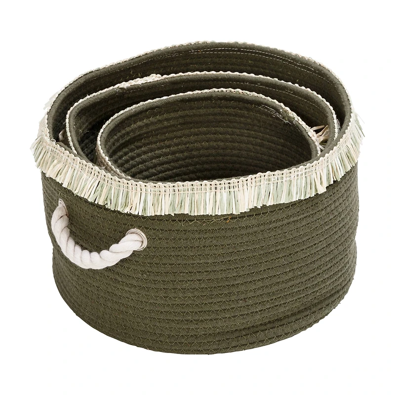 Honey Can Do Olive Nesting Cotton Rope Baskets with Fringe Set