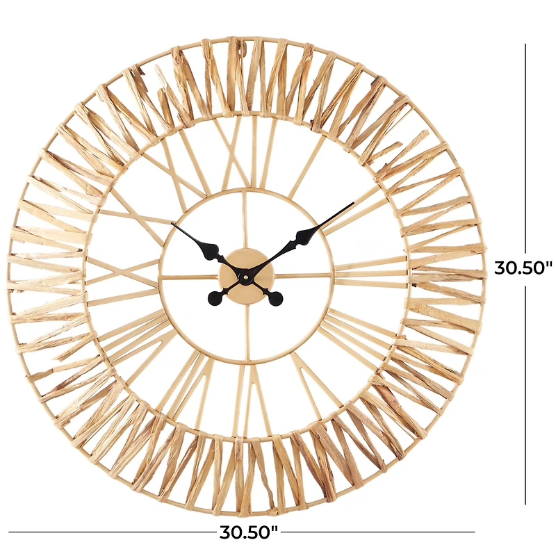 The Novogratz 30.5" Gold Seagrass Round Wall Clock with Weaving Design