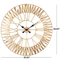 The Novogratz 30.5" Gold Seagrass Round Wall Clock with Weaving Design