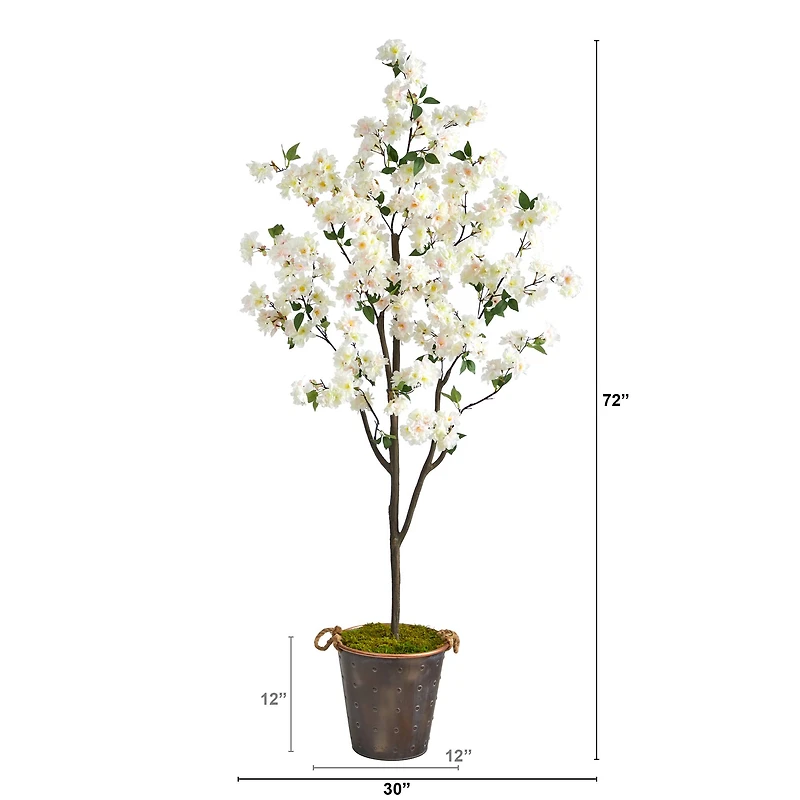 6ft. Cherry Blossom Tree in Decorative Metal Pail with Rope
