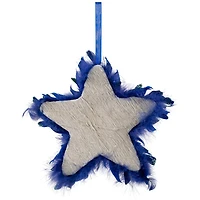 Plush Glittery Peacock Feather Star Shaped Christmas Ornament - 9" - Blue