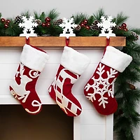 Reindeer and Snowflake Embroidered Christmas Stockings - 20" - Set of 3