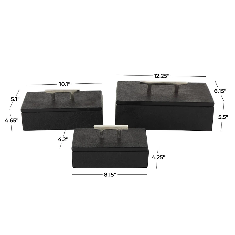 Black Marble Decorative Box with Silver Aluminum Bar Handles, 3ct.