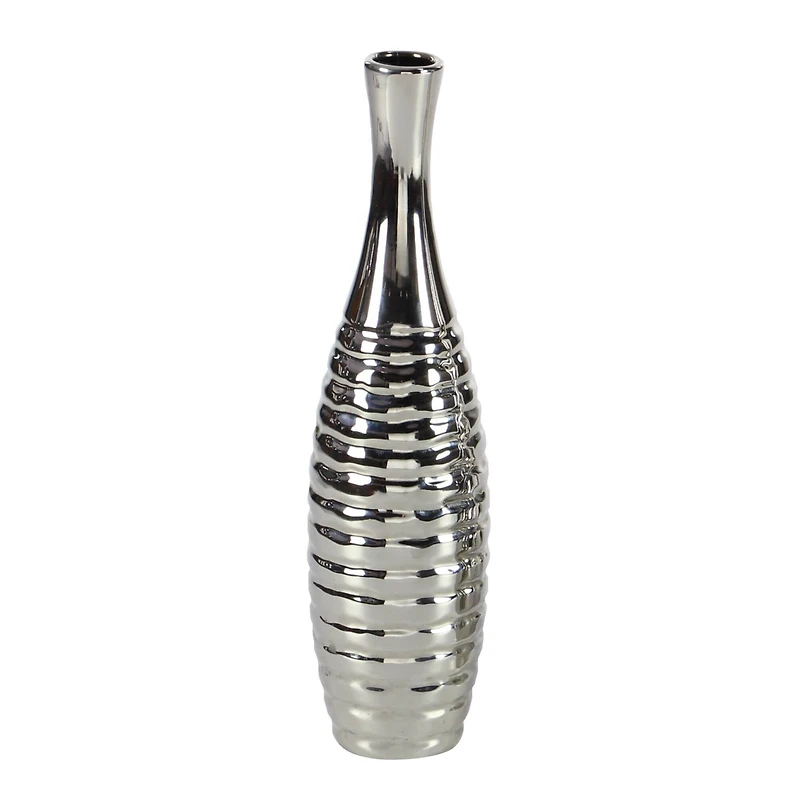13" Silver Ceramic Glam Vase Set