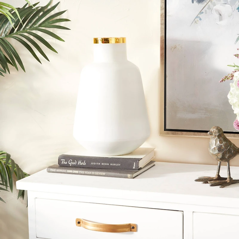 White Glass Glam Vase, 15" x 10" x 10"