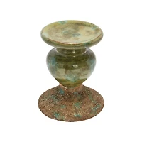 Hello Honey® Distressed Green 2-Tone Sculptural Terracotta Pillar Candle Holder