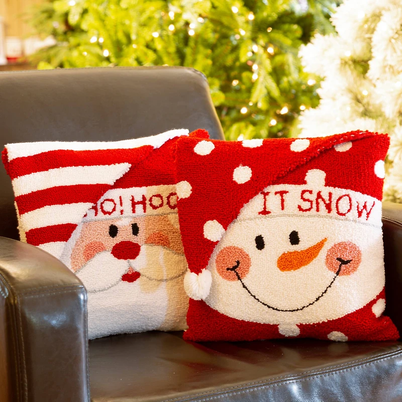 Glitzhome® Hooked 3D Santa & Snowman Pillow