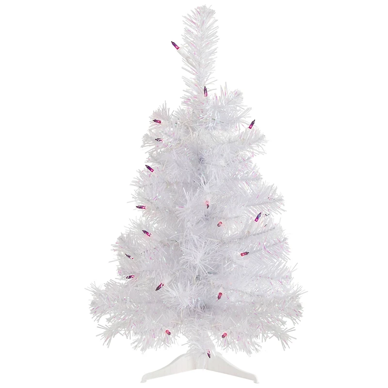2ft. Pre-Lit White Rockport Pine Artificial Christmas Tree, Purple Lights