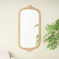 Light Brown Wooden Scroll Oval Room Wall Mirror with Beaded Frame