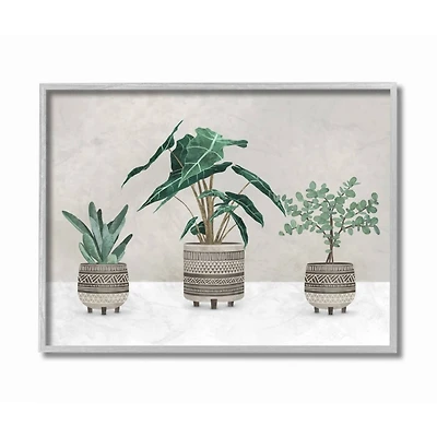Stupell Industries Plants In Patterned Pots Neutral Grey Design in Gray Frame Wall Art