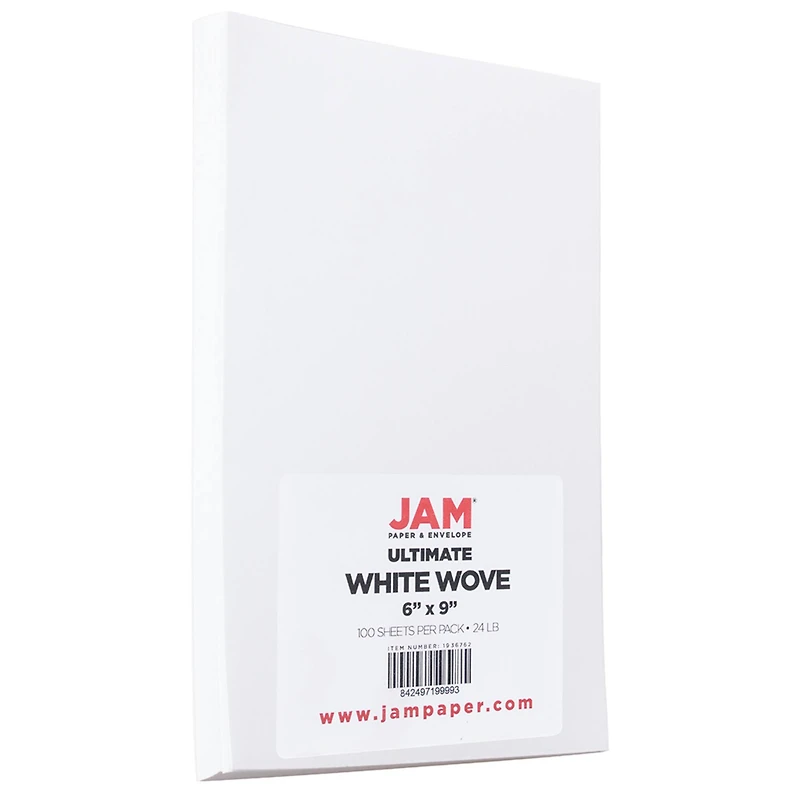 JAM Paper Ultimate White Wove 6" x 9" 24lb. Strathmore Paper, 100 Sheets