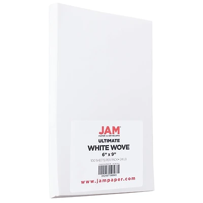 JAM Paper Ultimate White Wove 6" x 9" 24lb. Strathmore Paper, 100 Sheets
