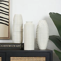 White Ceramic Dimensional Ribbed Vase with Varying Shapes Set