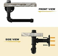 Industrial Wall-Mounted Rustic Toilet Paper Holder with Wood Shelf