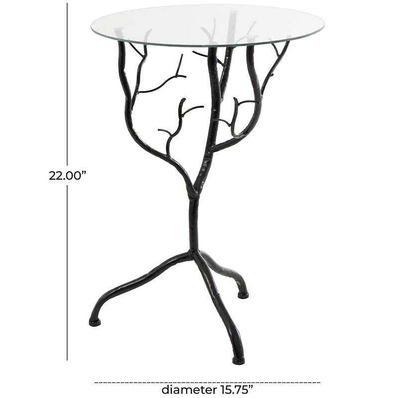 22" Metal Branch Accent Table with Glass Top