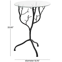 22" Metal Branch Accent Table with Glass Top