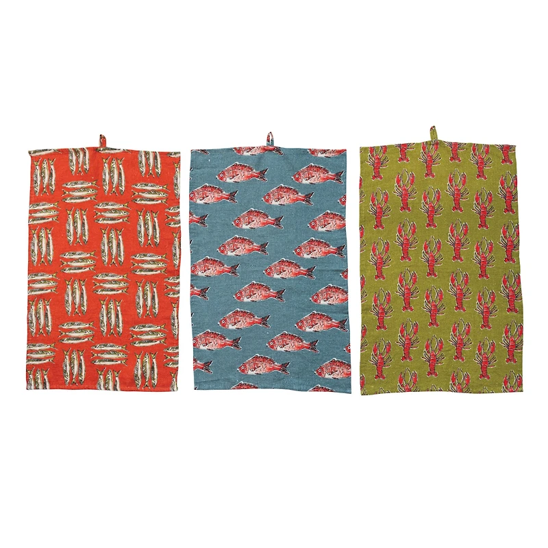 Hello Honey® Sea Life Pattern Linen Tea Towels Set