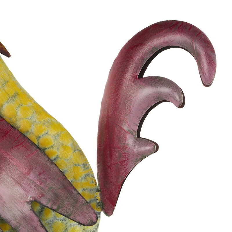 27.75" Red, Yellow & Black Textured Metal Rooster Garden Sculpture