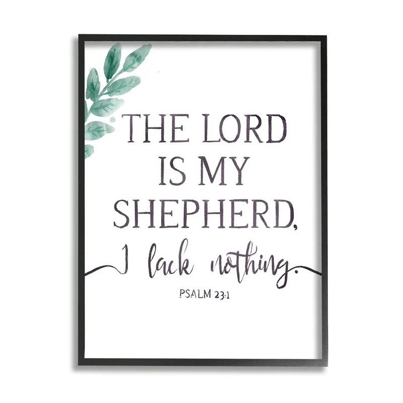 Stupell Industries Lord Is My Shepherd Faith Phrase Plant Greenery Framed Wall Art