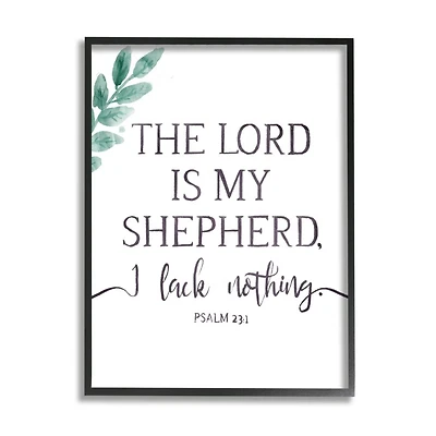 Stupell Industries Lord Is My Shepherd Faith Phrase Plant Greenery Framed Wall Art