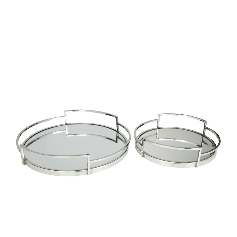 The Novogratz Silver Contemporary Tray, Set of 2" 19", 14"