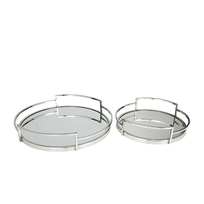 The Novogratz Silver Contemporary Tray, Set of 2" 19", 14"