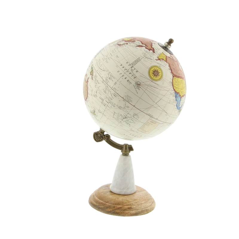 14" Mango Wood & Marble Contemporary Globe