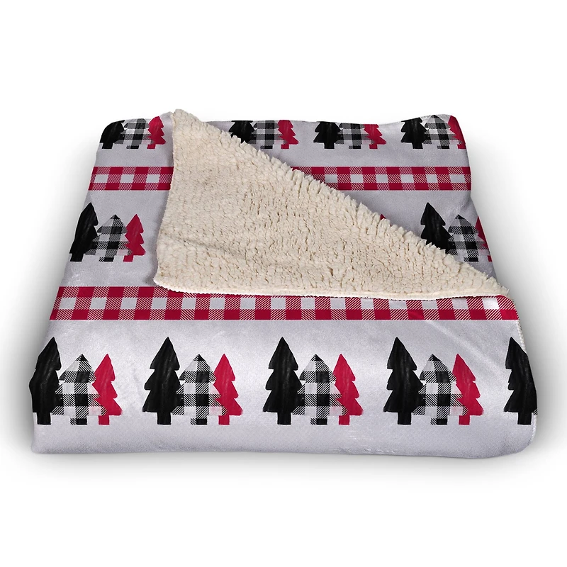 Plaid Tree Pattern 50x60 Sherpa Fleece Blanket