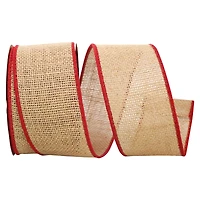 JAM Paper 2.5" x 10yd. Natural Burlap with Red Wired Edge Ribbon