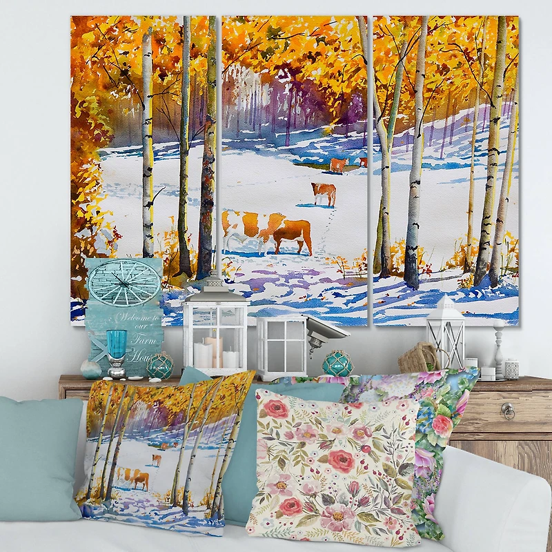 Designart - Cattle In The Early Snow In The Forest