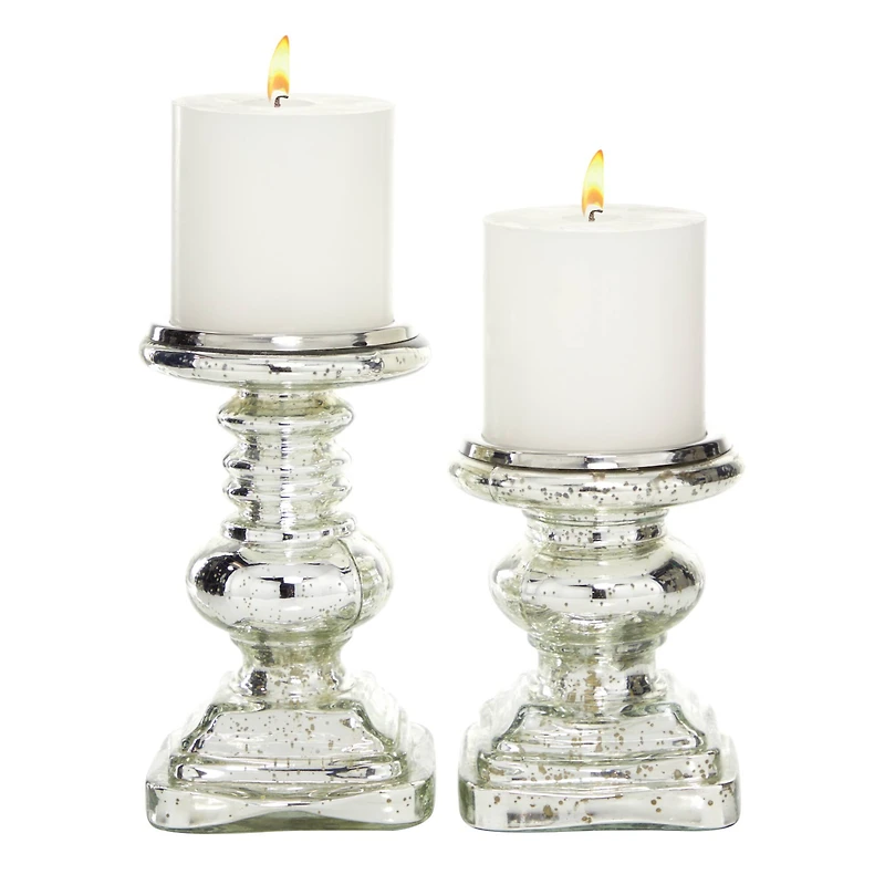 Silver Glass Traditional Candle Holder Set, 2ct.