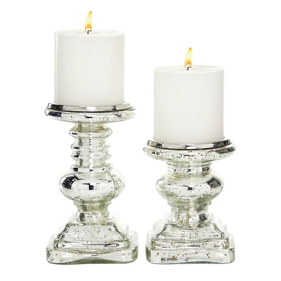 Silver Glass Traditional Candle Holder Set, 2ct.