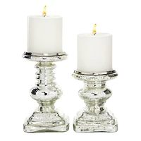 Silver Glass Traditional Candle Holder Set, 2ct.
