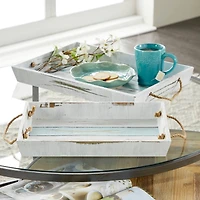 White Wood Coastal Tray Set