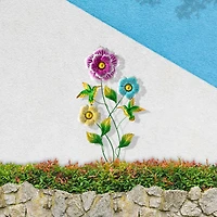 Glitzhome® 34" Flowers & Hummingbirds Garden Stake