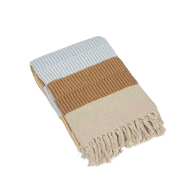 Hello Honey® 60" Striped Woven Reclaimed Cotton Blend Throw with Fringe
