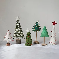 Hello Honey® 16" Red & Cream Handmade Wool Felt Applique Tree with Star & Pom Poms