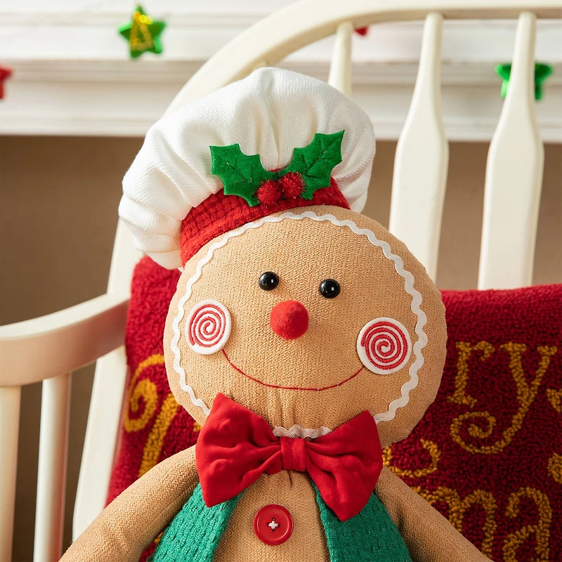Glitzhome® 27.5" Christmas Fabric Gingerbread Man Doorstop