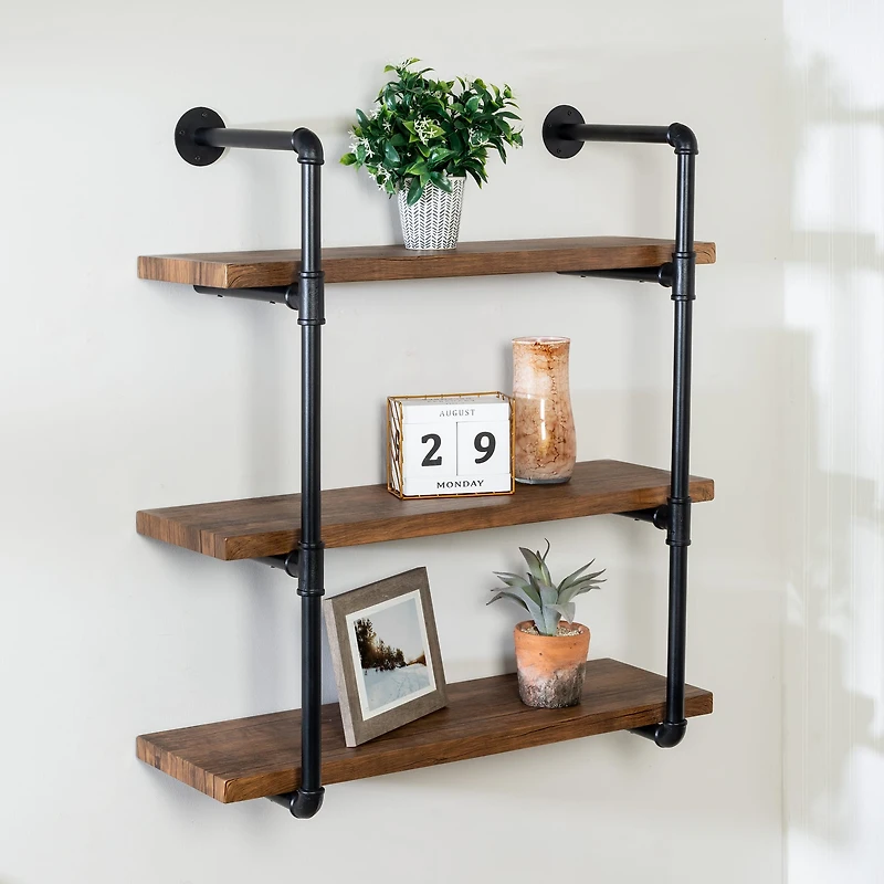 Honey Can Do 34.5" Black Three-Tier Industrial Wall Shelf