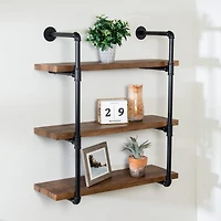 Honey Can Do 34.5" Black Three-Tier Industrial Wall Shelf