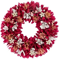 13" Fuchsia Pink & White Wooden Floral Wreath with Berries