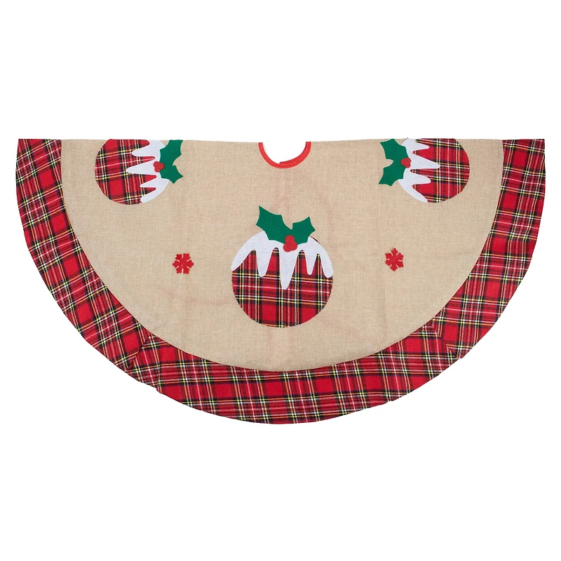 48" Christmas Puddings Burlap Plaid Tree Skirt