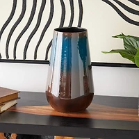 12" Blue Metal Ombre Vase with Brown Accents