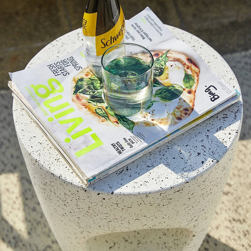 Glitzhome® 18" Multi-Functional White Terrazzo Garden Stool