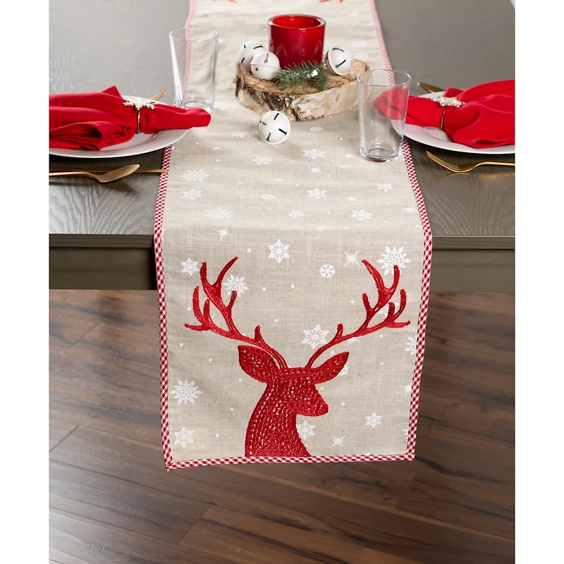 DII® 108" Red Reindeer Embroidered Table Runner