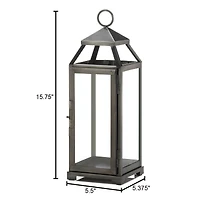 16" Brushed Pewter Iron & Glass Lantern